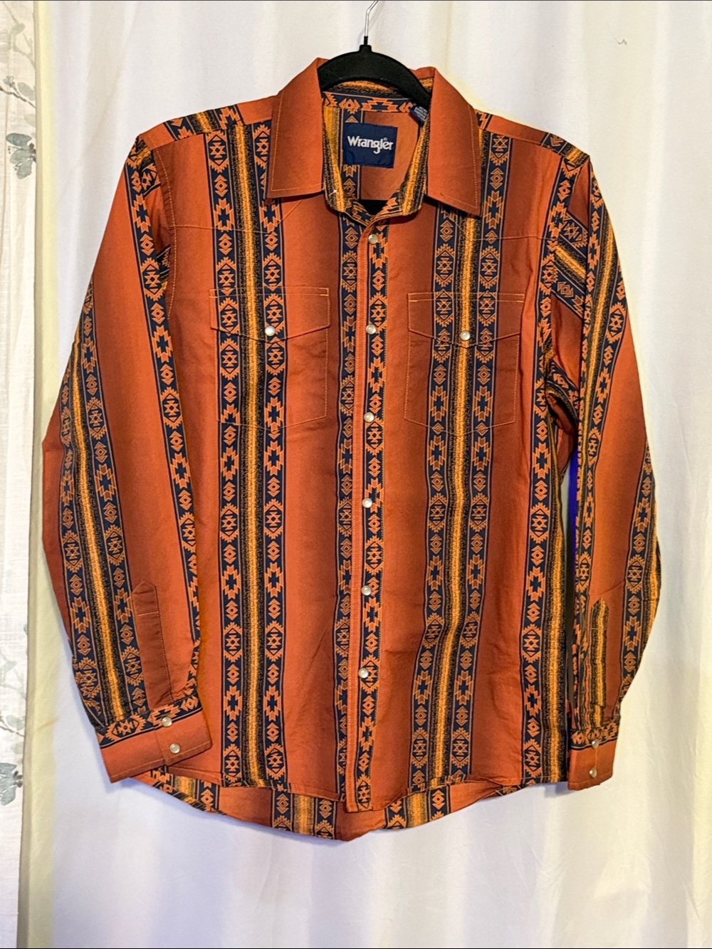 Wrangler Orange and Navy Aztec Stripe Button-Down Shirt